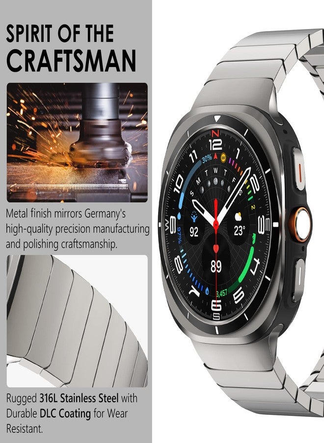 WINGLE Metal Band for Galaxy Watch Ultra Bands 47mm 2025/2024 Men 24mm Wide Rugged Stainless Steel Bracelet Classy Casual Business Samsung Galaxy Watch Ultra Band with Butterfly Folding Clasp Titanium - Image 3